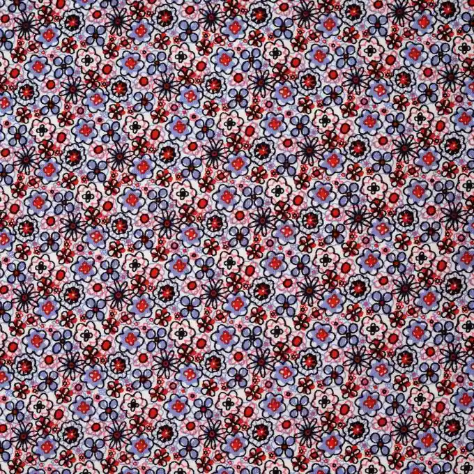 Limited Edition Popeline-Stoff mit roten Blumen, 140 cm breit