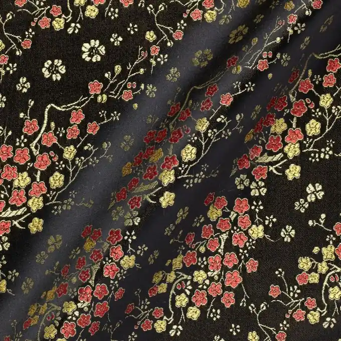 Schwarzer Blumenstoff Asiatique 140cm Breite Knallerangebot