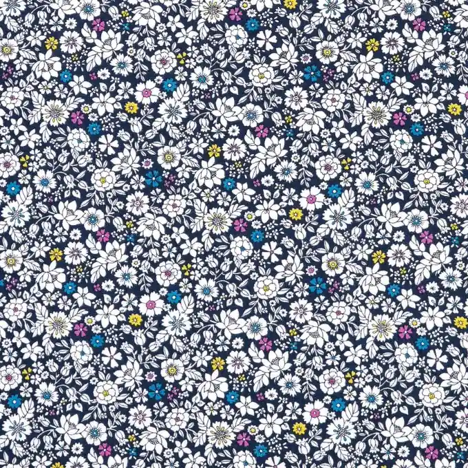 Mengenrabatt Popeline Stoff Blumenmuster 110cm Breite Dunkelblau