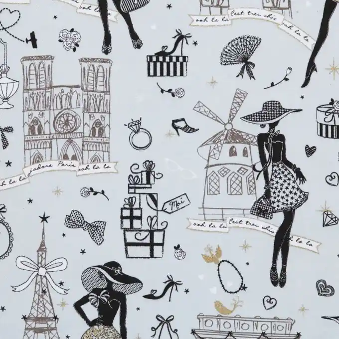 Bedruckter Twill-Stoff Paris Blau, 150cm Breite Heißes Angebot