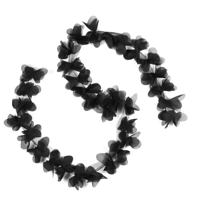 Borte aus Tüll mit Blumenblättern, schwarz, 30 mm Weltweiter Versand