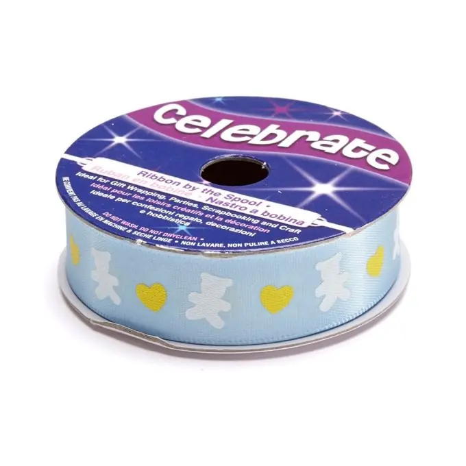 Meistverkauft Satinbandspule mit blau mit weißem muster – Gelb, 15 mm