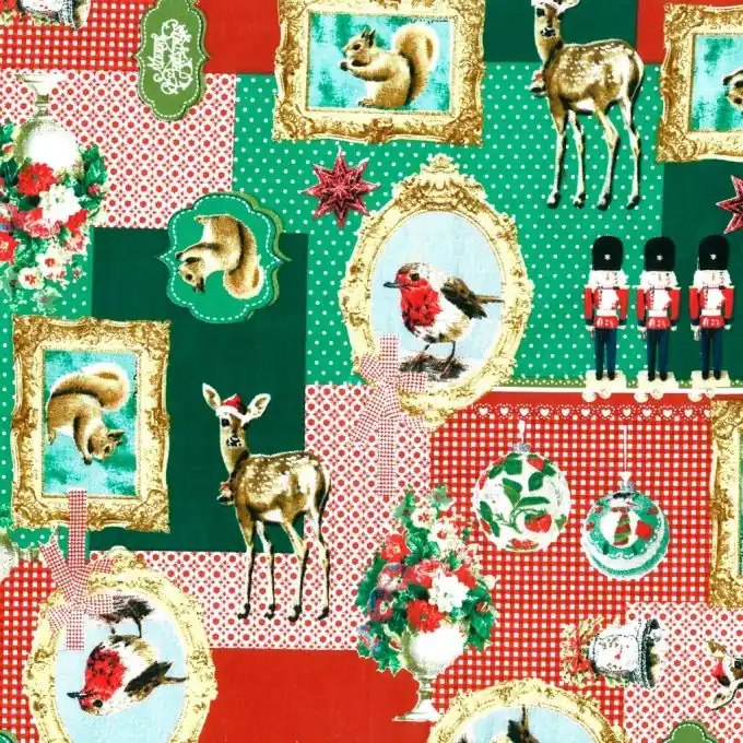Cretonne Stoff Hirsche Weihnachten Zertifiziert