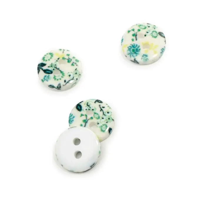 Geprüft Blumenmuster Knopf 2-Loch 12mm Grün