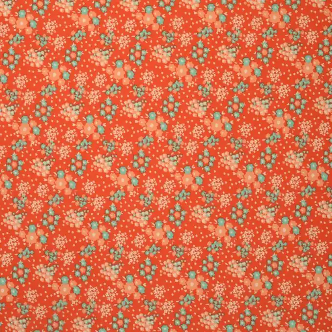 Preisreduziert Viskosestoff Orange mit Blumen 145cm Breite