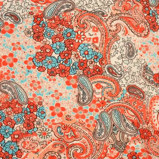 Viskosestoff Paisleymuster Orange 145cm Breit Neuheit