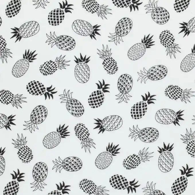 Bestpreis Viskosestoff Ananas Schwarz-Weiß 145 cm Breite