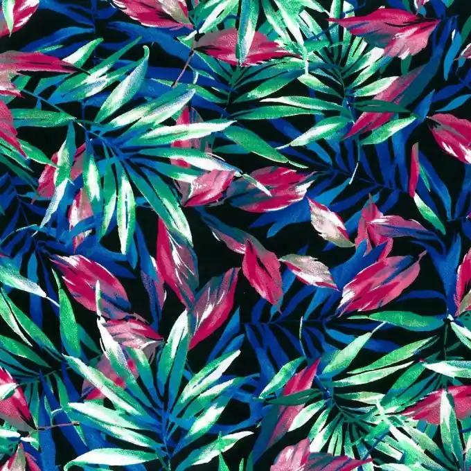 Viskosestoff Palme 145cm Schwarz Grün Rosa Sonderangebot