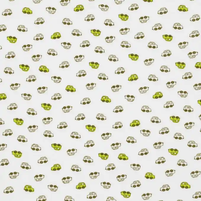 Geprüft Baumwollstoff Autos weiß und grün