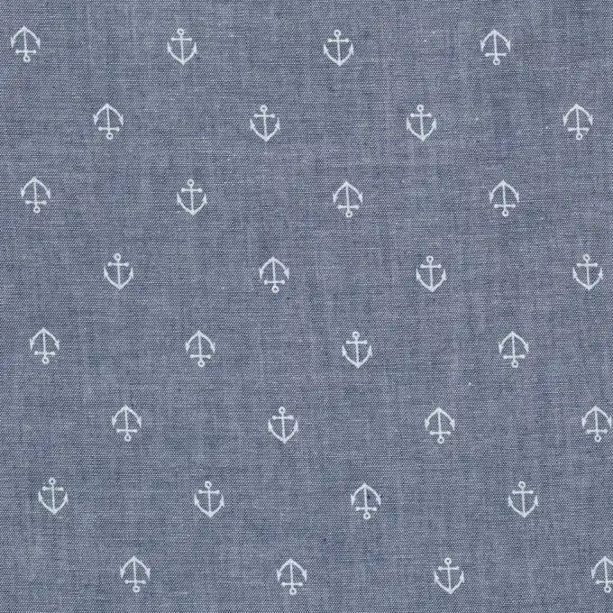 Nur Für Kurze Zeit Chambray-Stoff Ankerdruck Blau 112cm Breit