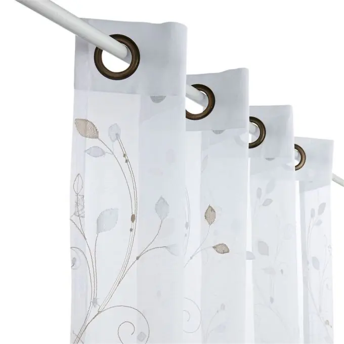 Bestickte Gardine mit Ösen Blättermotiv 140×260 cm Kostenfreie Lieferung