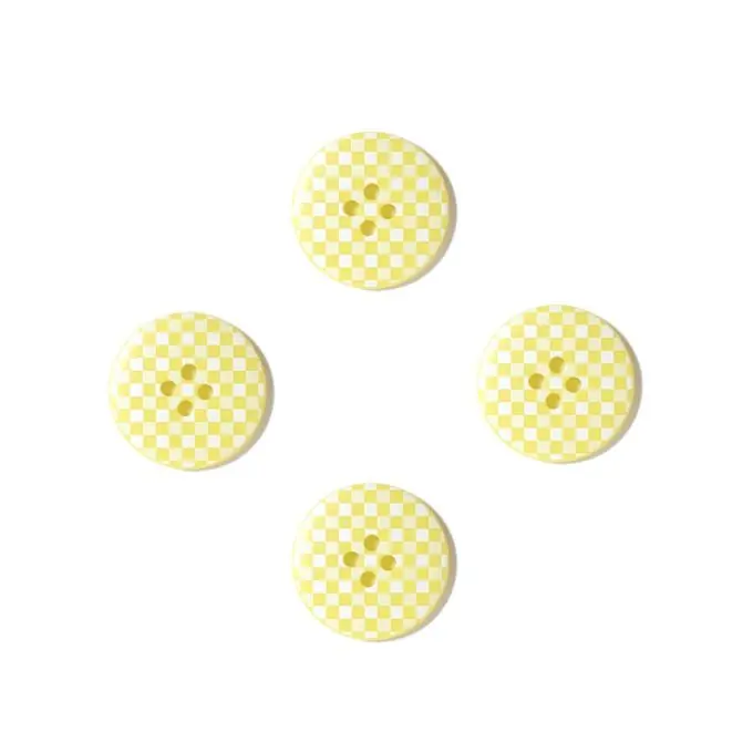 Saisonangebot Knöpfe Vichy mit Punkten 25 mm weiß gelb