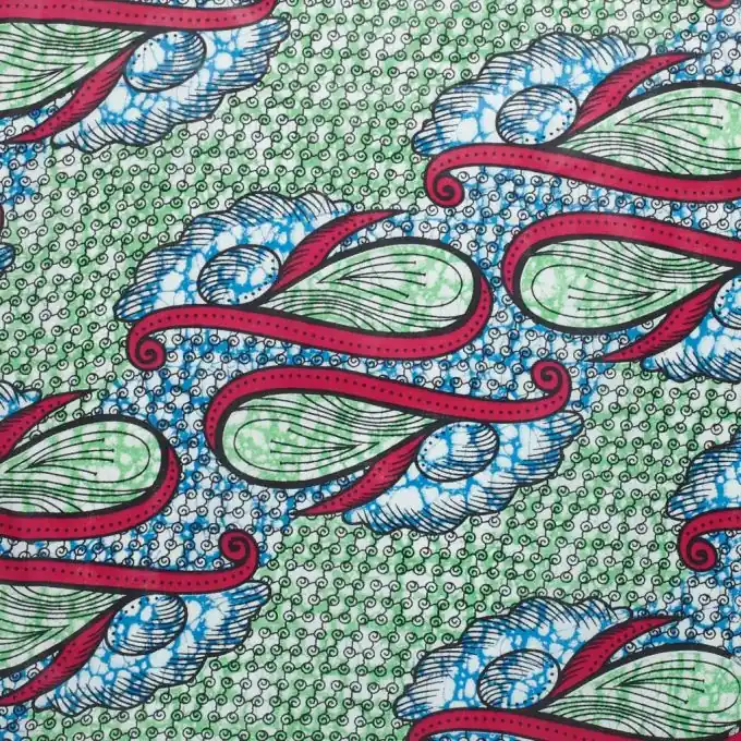 African Wax-Stoff Grün & Rosa 110cm Laize Schneller Versand