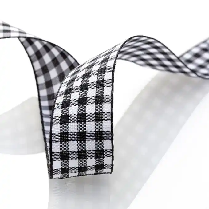 Vichy-Band Schwarz 25 mm Breite Sale