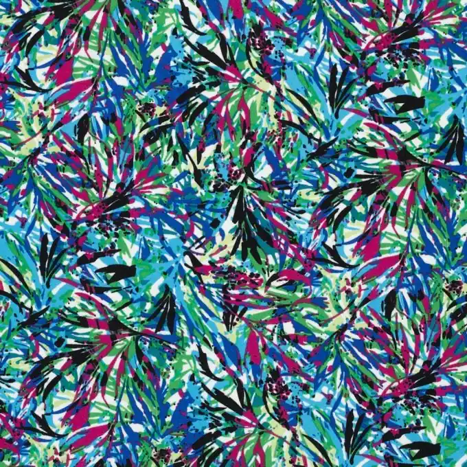 Mousseline-Stoff Palmenmuster 145cm Blau Violett Grün Beliebt