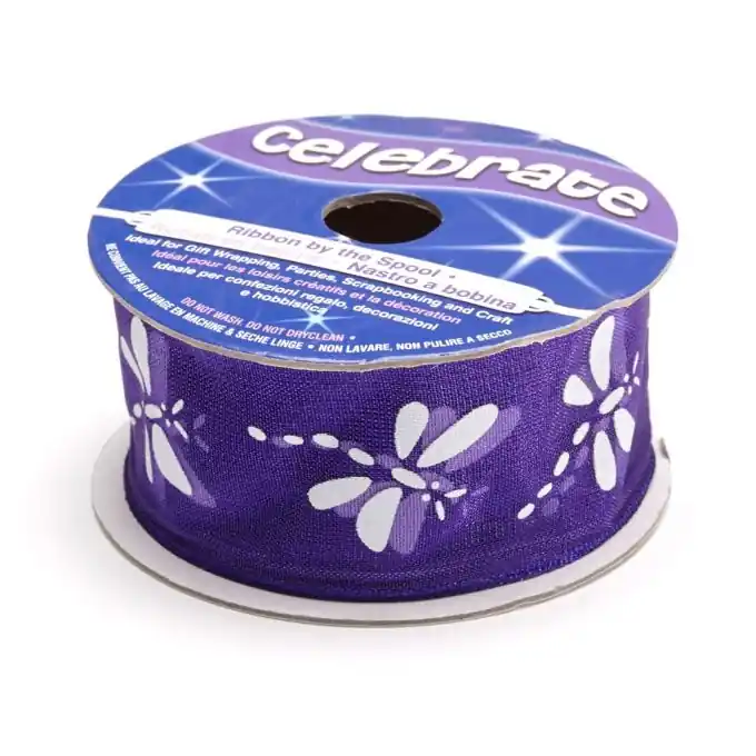 Violette Organzabandspule mit weißem Schmetterlingsmotiv Neue Kollektion