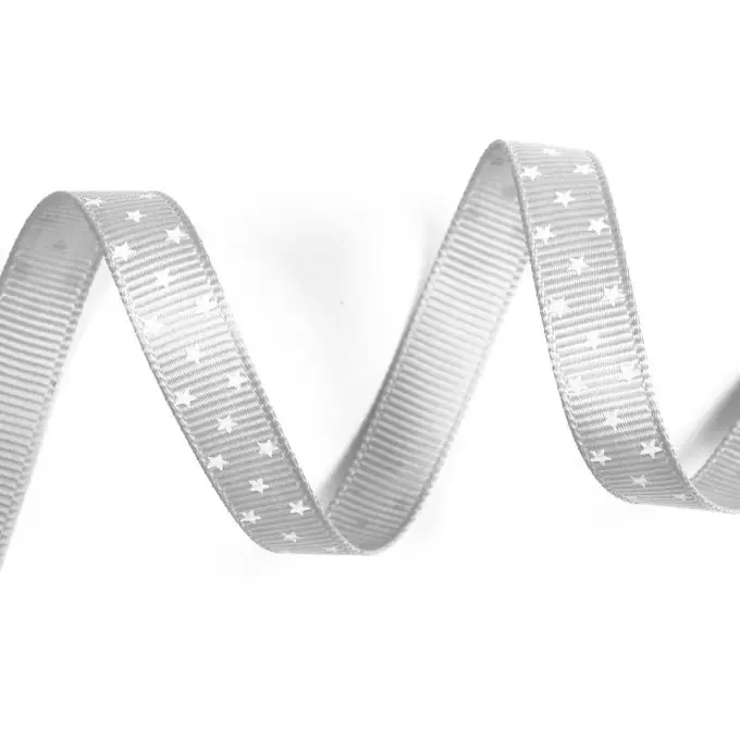 Grosgrainband Grau mit Weißen Sternen 9mm Kostenloser Rückversand
