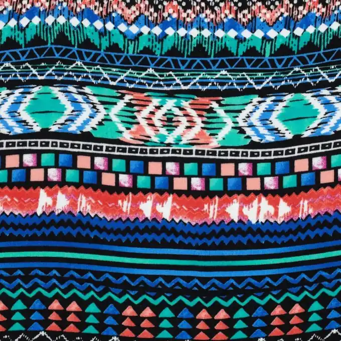 Kostenloser Rückversand Viskosestoff Ikat Grün-Rosa 140cm Laize