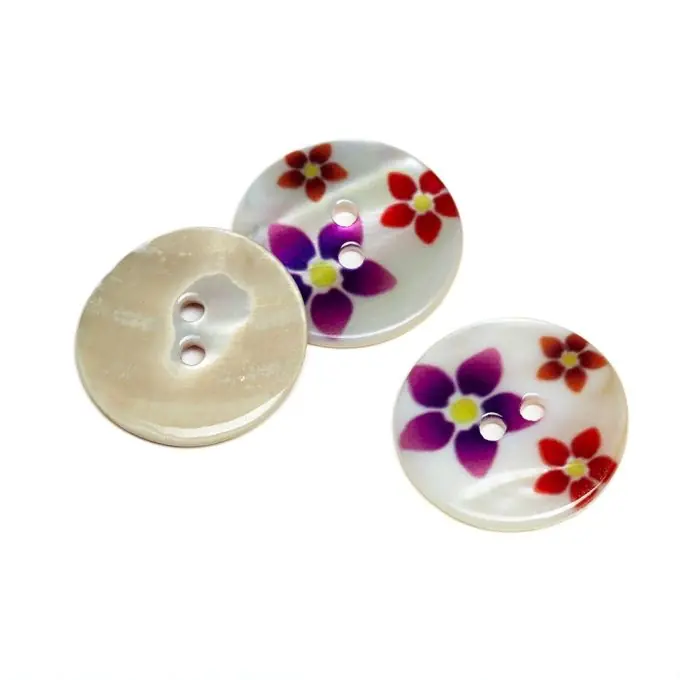 Knopf 2 Löcher Perlenmuttfarben Blumen Highlight
