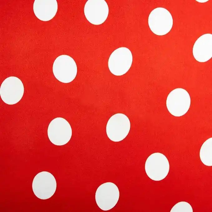 Nur Für Kurze Zeit Roter Satin-Stoff mit weißen Punkten, 145 cm Breite