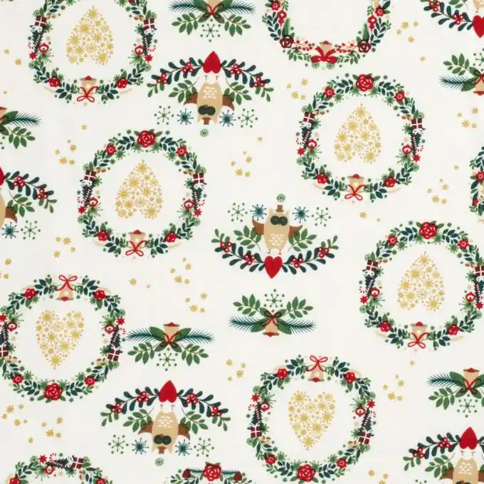 Online Kaufen Bedruckter Cretonne-Stoff Eulen-Medaillon 140 cm Breite