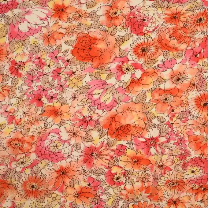 Viskosestoff Blumen Aqua Orange – 145 cm Breite Begrenztes Angebot