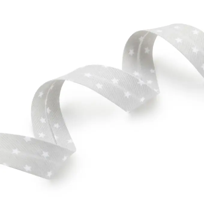 Schnäppchen Schrägband, grau mit weißen Sternen