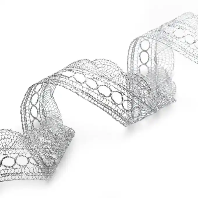 Preis Gesenkt Lurex Spitzenband 26mm Silberfarben