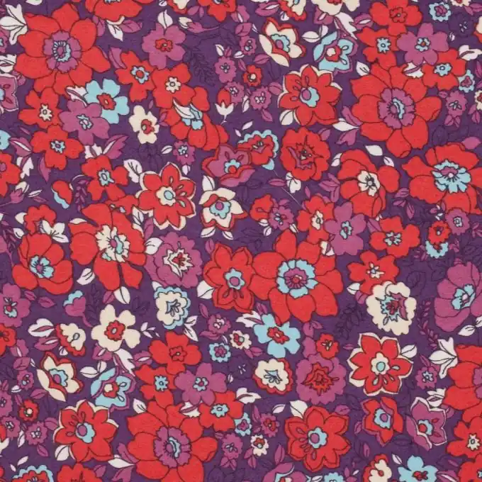 Expressversand Roter & Violetter Blumen Satinstoff 140 cm Breite