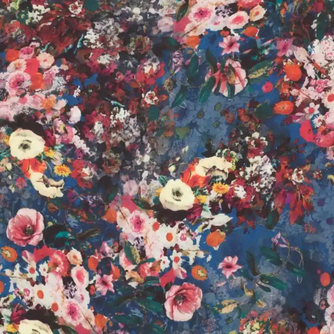 Jetzt Zugreifen Satin Stoff Blumenmuster 150 cm Breite Blau und Rosa