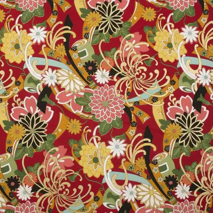 Popeline-Stoff Japanische Blumen Rot 110cm Breite Jetzt Zugreifen