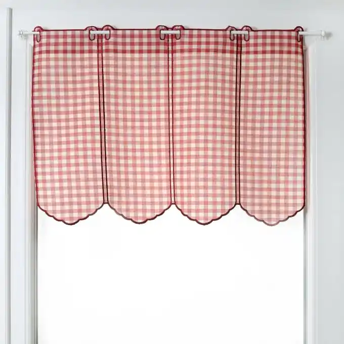 Geld-Zurück-Garantie Scheibengardine mit rotem Vichy-Muster, 45 cm