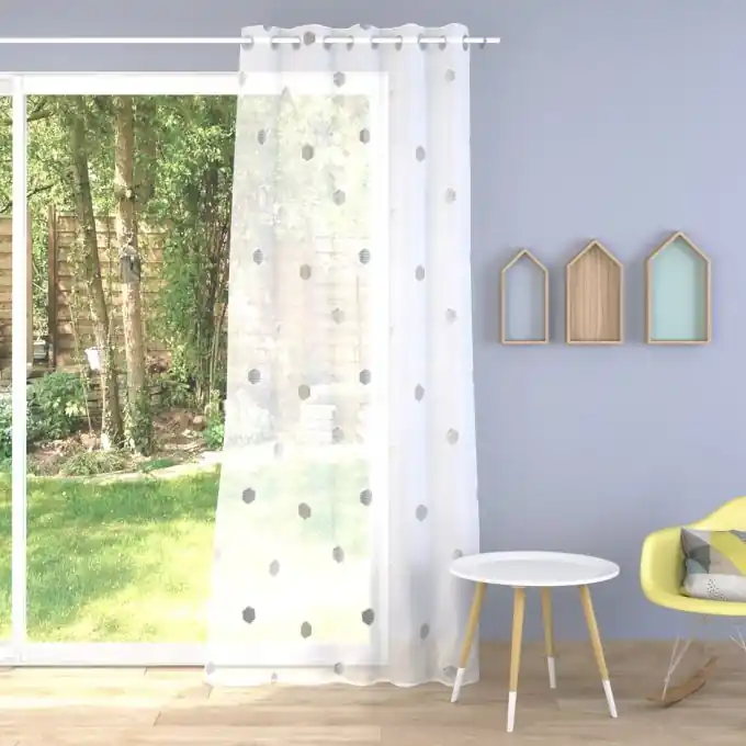 Jacquard-Voile, graue Quader, extra breit Beliebt