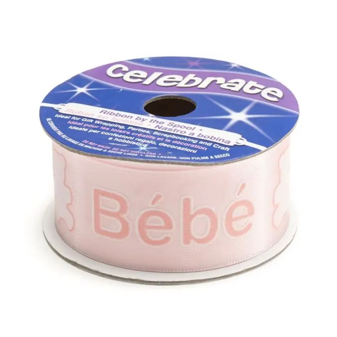 Aktuell Satinbandspule, rosafarben, Aufdruck Baby