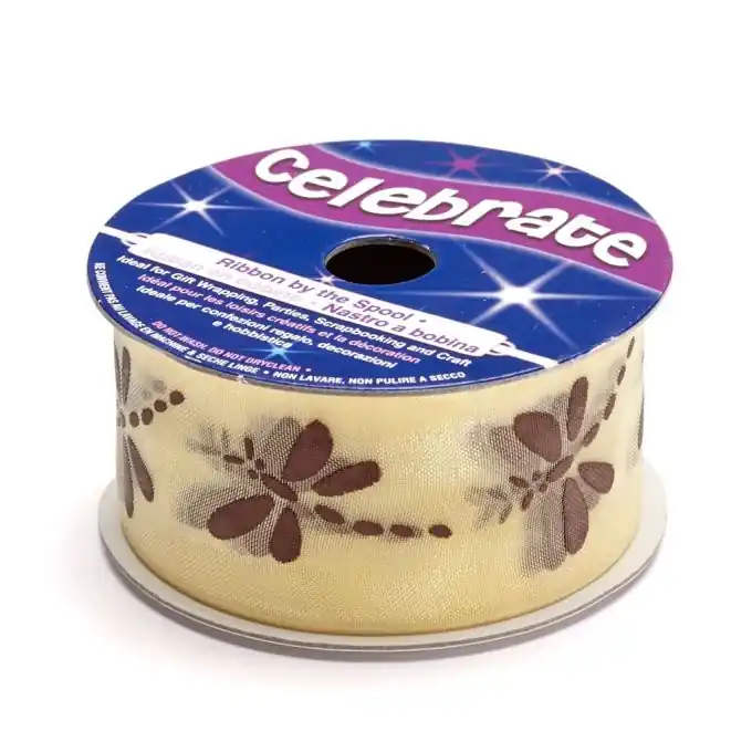 Organzabandspule, gelb mit braun bedruckt Heißes Angebot