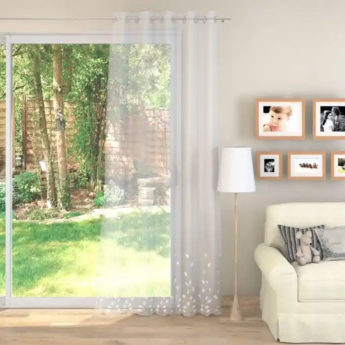 Gardinenstoff bestickt Blätter Gratis Versand