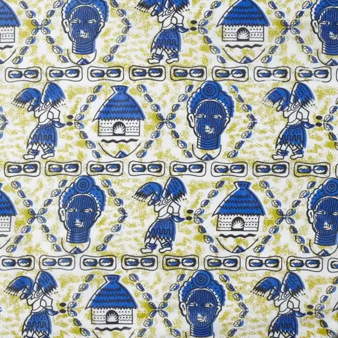 Waxstoff Afrikanisch Blau und Beige 110 cm Breite Rabatt