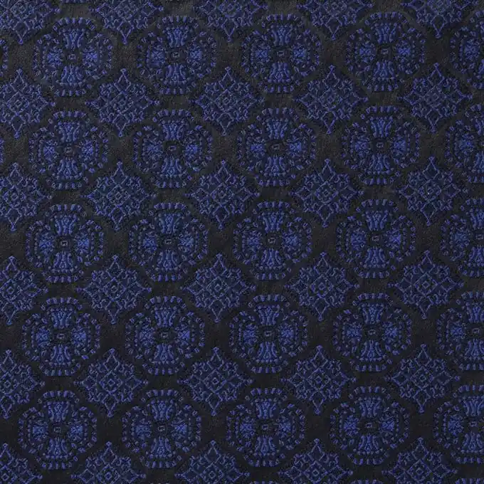 Jacquard-Stoff mit blauen Mustern, 147 cm Breite Solange Der Vorrat Reicht