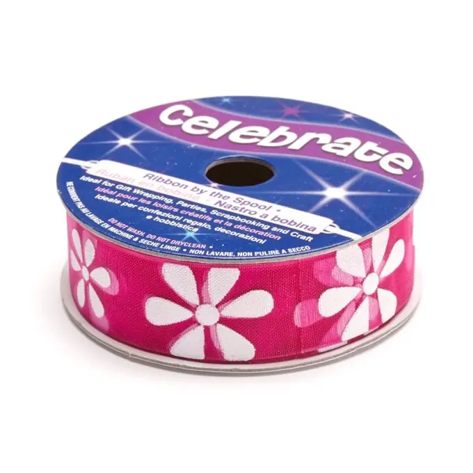 Organzabandspule, fuchsienrot mit weißen Blumen Ausverkauf