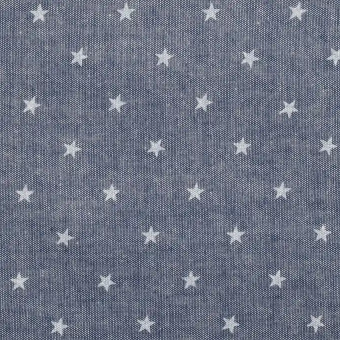 Solange Der Vorrat Reicht Chambray-Stoff bedruckt mit Sternen, Breite 112cm