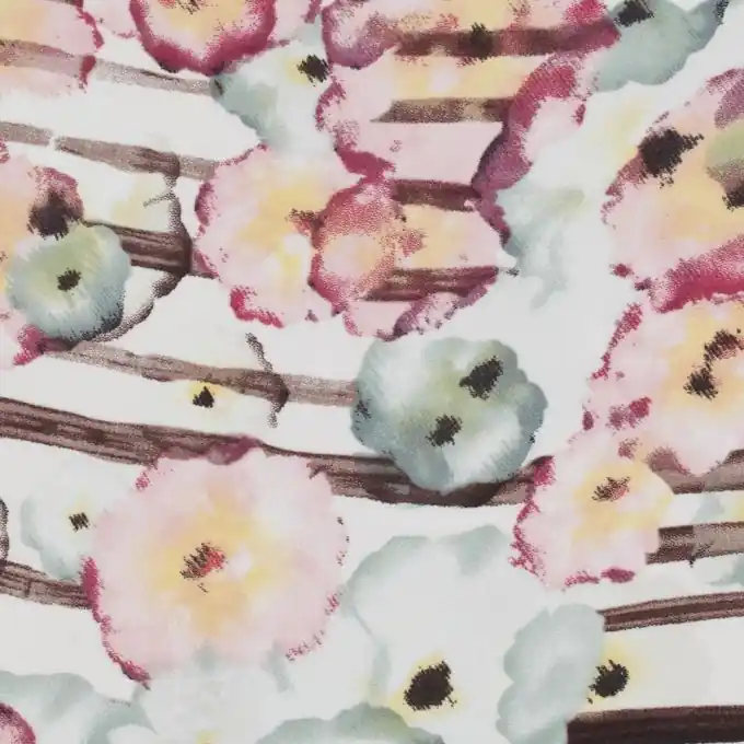 Satin Stoff Blumenmuster Aqua Violett 145cm Breite Ausverkauf