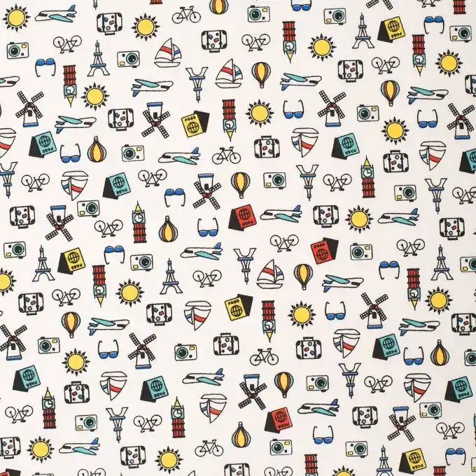 Angebot Popeline Stoff Reisemotive 112cm Breite