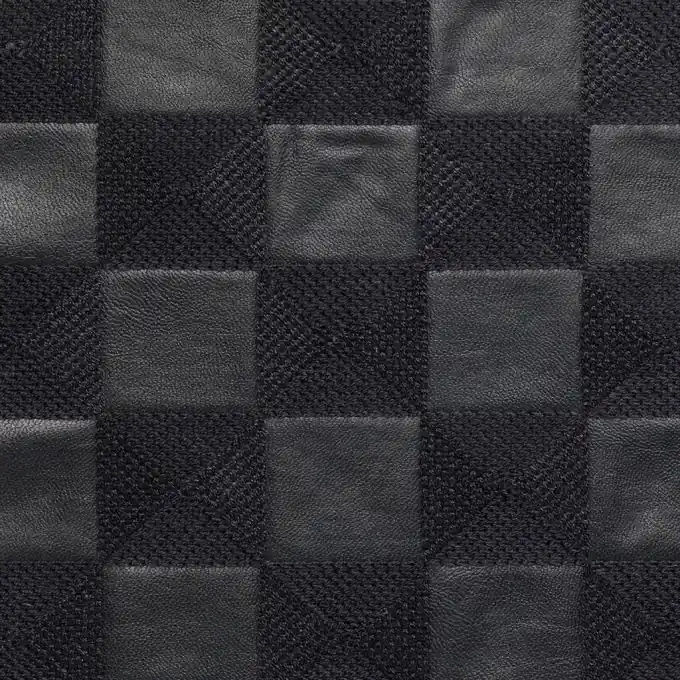 Schwarz Kariertes Kunstleder 128cm Breit Markenware