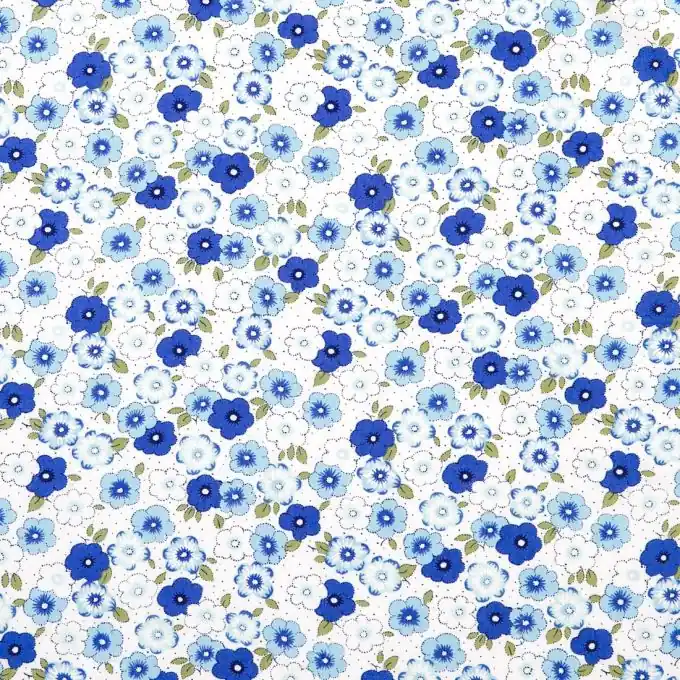 Popeline-Stoff Blaue Rundblumen 112cm Breite Preis Gesenkt