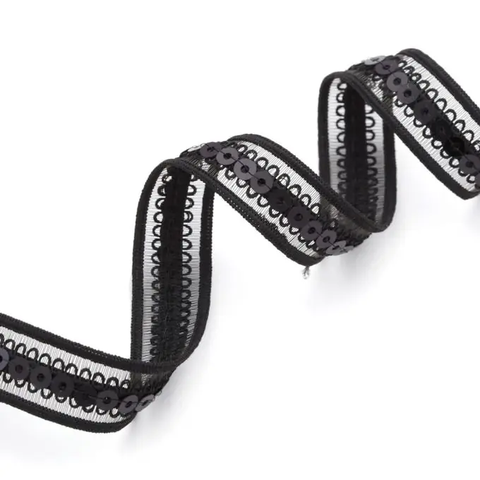 Schwarzes, schmales Band mit Pailletten, 13 mm Heute Kaufen