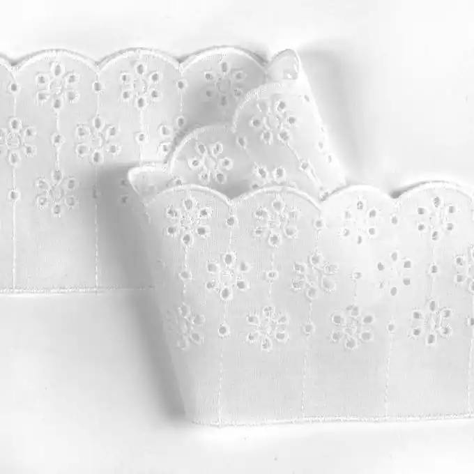 Band mit Broderie Anglaise 75 mm weiß Zertifiziert