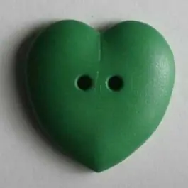 hübscher Herzknopf, rundlich gewölbte Form, 2-Loch – Größe: 15mm – Farbe: grün Ausverkauf