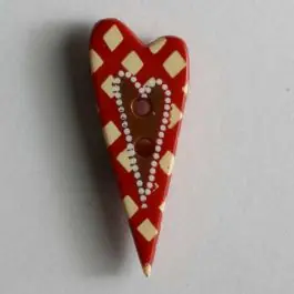 Im Trend Kinderknopf längliches Herz mit Perlen – Größe: 25mm – Farbe: rot