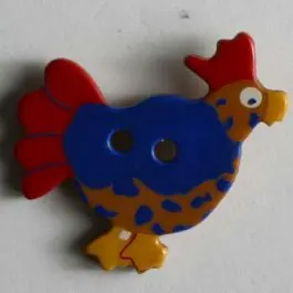Jetzt Kaufen Kinderknopf bunter Gockelhahn – Größe: 25mm – Farbe: braun