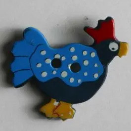 Kinderknopf bunter Gockelhahn – Größe: 25mm – Farbe: blau Highlight